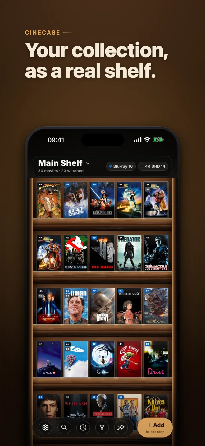Cinecase's Covers view with a personal movie collection